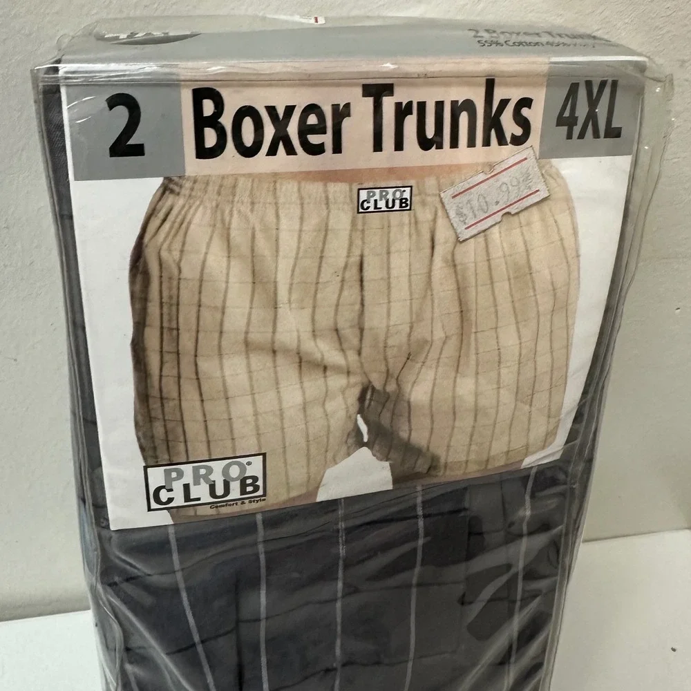 Pro Club Mens 4XL Boxer Trunks 2 Pack Gray White Plaid Cotton Blend Underwear